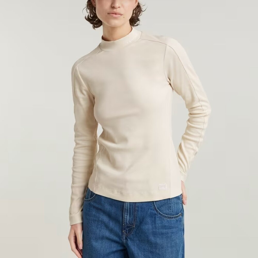 G Star Slim Rib Mock Long Sleeve Medium Chalk